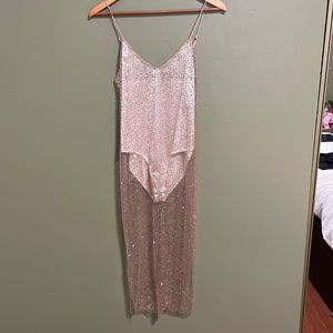 Sequin Gold/Pink Mesh Bodysuit Dress